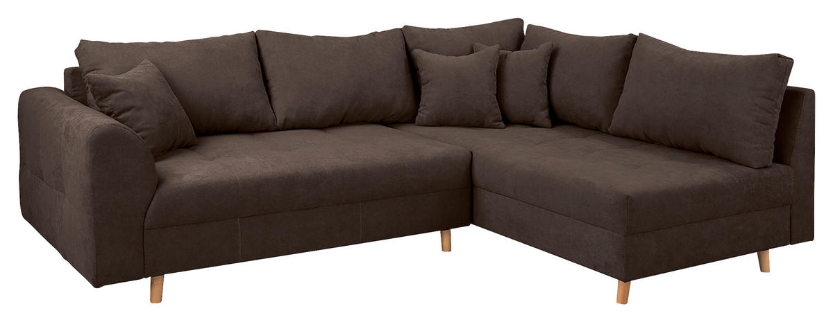 ECKSOFA inkl. Hocker Ariella Graubraun Mikrofaser  - Graubraun/Naturfarben, Design, Holz/Textil (161/231cm) - Livetastic