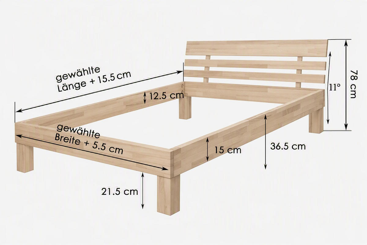 Pat, 90/220 cm, duramen de fag - duramen de fag, Natur, lemn (90/220cm) - P & B