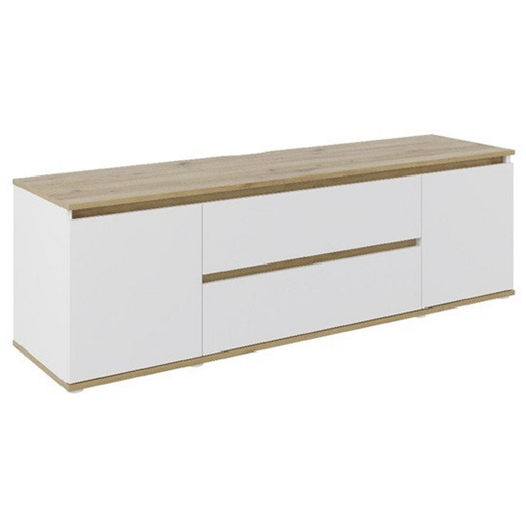 Thumbnail - Carryhome Lowboard, Weiß, Eiche Artisan, Holzwerkstoff, 2 Fächer, 2 Schublade(n) Schubladen, 160x50x42 cm, stehend, Wohn...