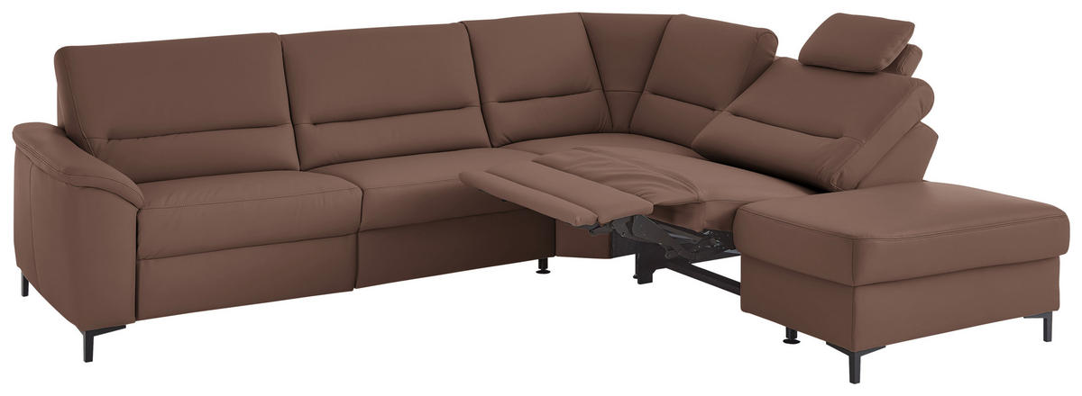 ECKSOFA Echtleder Braun  - Schwarz/Braun, Konventionell, Leder/Metall (290/249cm) - Beldomo Premium