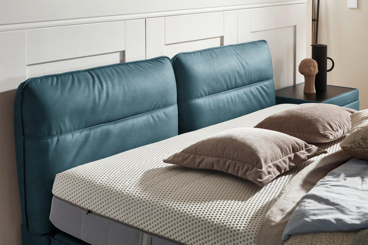 BOXSPRINGBETT 180/200 cm  in Blau  - Blau/Schwarz, Design, Textil/Metall (180/200cm) - Johann Jakob