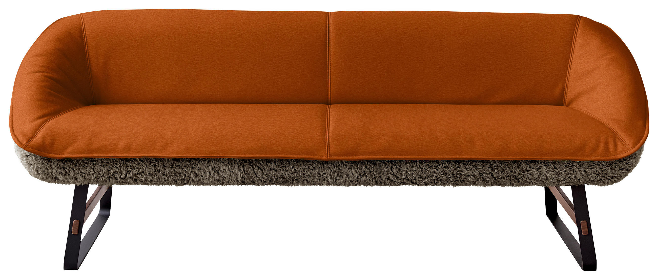 SITZBANK Textil, Leder Braun, Cognac  - Cognac/Schwarz, Design, Leder/Holz (229/88/80cm) - Koinor