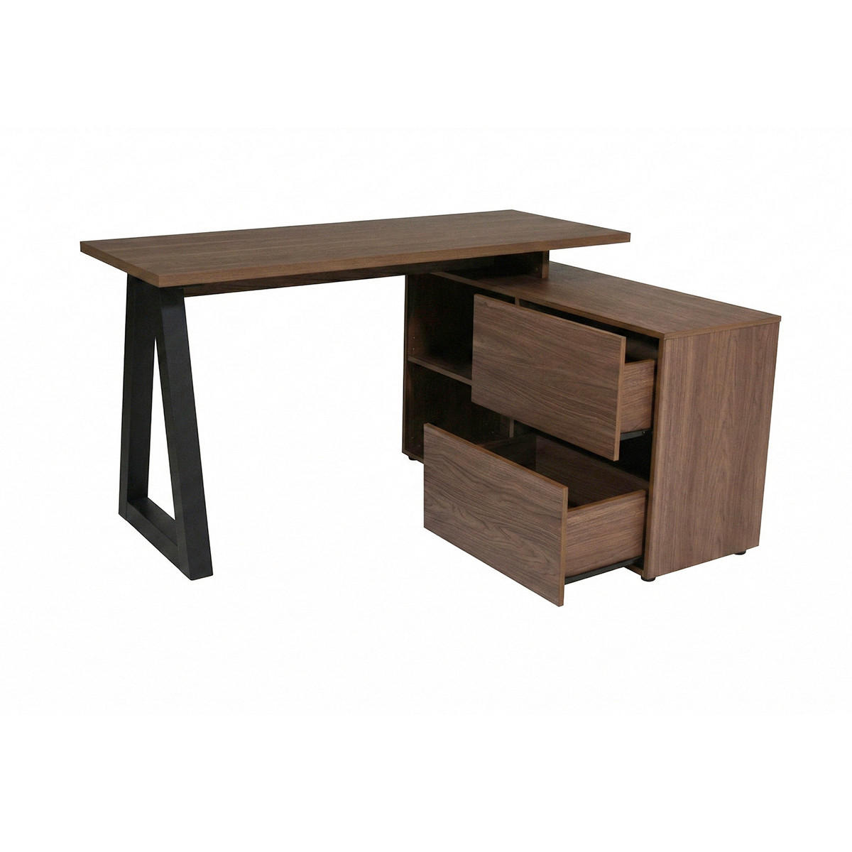 ECKSCHREIBTISCH 140/110/76 cm Schwarz, Walnussfarben Stauraum, seitenverkehrt montierbar  - Walnussfarben/Schwarz, Design, Holzwerkstoff (140/110/76cm) - MID.YOU