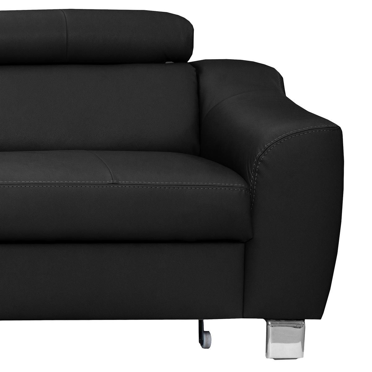 ECKSOFA in Lederlook Echtleder Schwarz  - Chromfarben/Schwarz, Design, Leder/Textil (208/245cm) - Livetastic