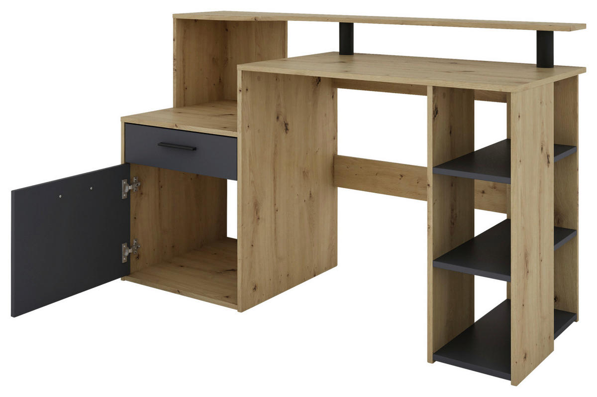 SCHREIBTISCH 140/55/89 cm  in Anthrazit, Eiche Artisan  - Anthrazit/Schwarz, MODERN, Holzwerkstoff/Kunststoff (140/55/89cm) - MID.YOU