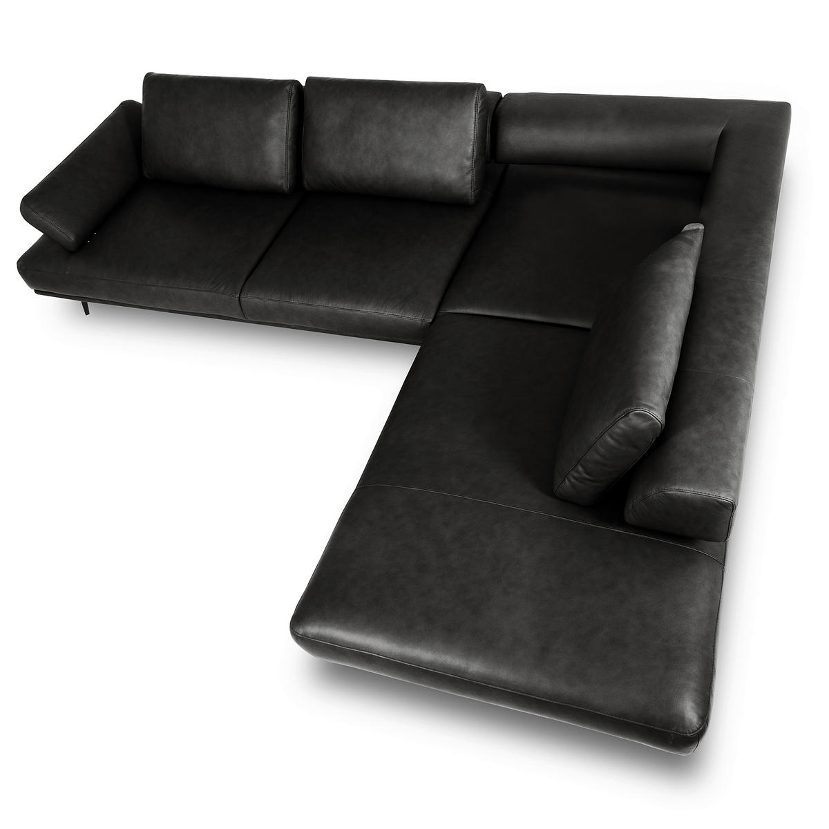 ECKSOFA  in Echtleder Schwarz  306/237 cm  - Schwarz/Grau, Design, Leder/Metall (306/237cm) - Livetastic