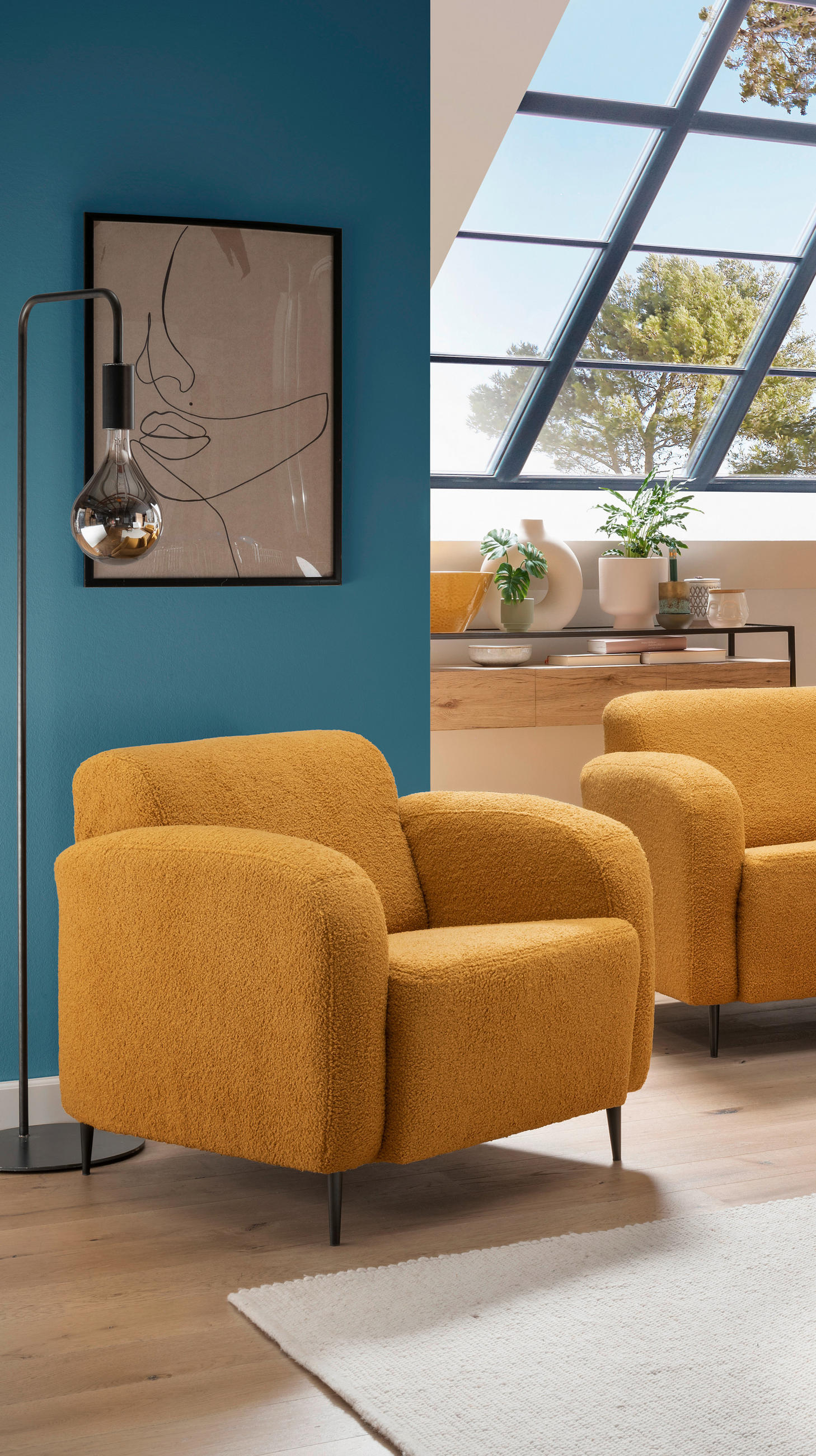 SESSEL Teddystoff Gelb - Gelb/Schwarz, MODERN, Textil/Metall (85/76/90cm) - Livetastic