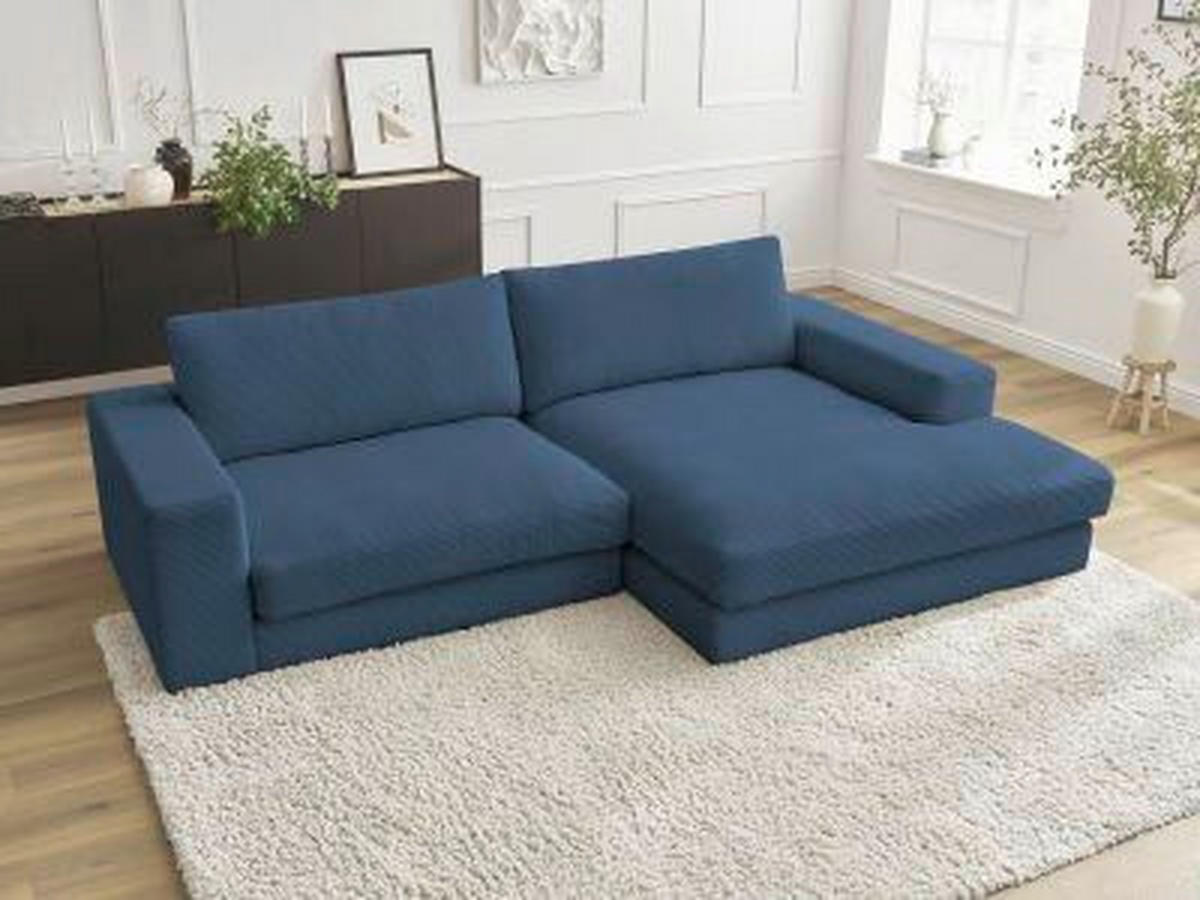 ECKSOFA  LEONARD Dunkelblau Cord  - Schwarz/Dunkelblau, MODERN, Kunststoff/Textil (274/159cm)
