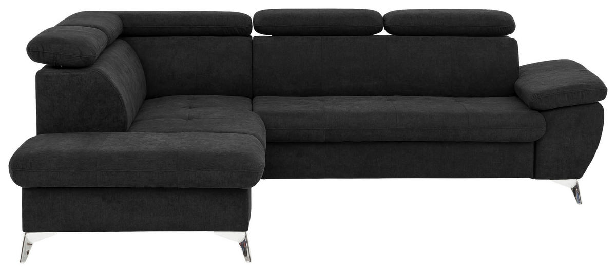 ECKSOFA Schwarz Mikrofaser  - Chromfarben/Schwarz, KONVENTIONELL, Textil/Metall (209/256cm) - Livetastic