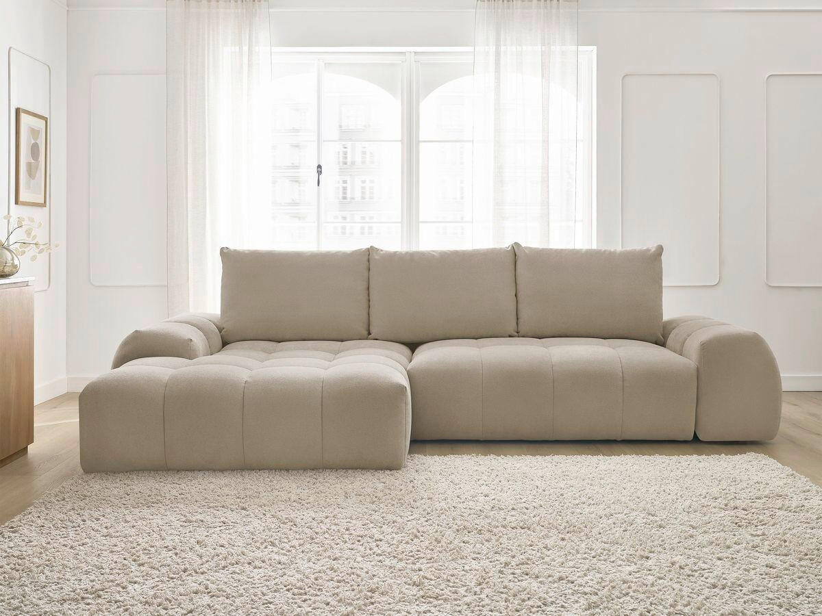 ECKSCHLAFSOFA EVEREST  mit Rücken echt, Armteil links, Armteil rechts Struktur Taupe  - Taupe/Schwarz, MODERN, Kunststoff/Textil (180/318cm) - Livetastic