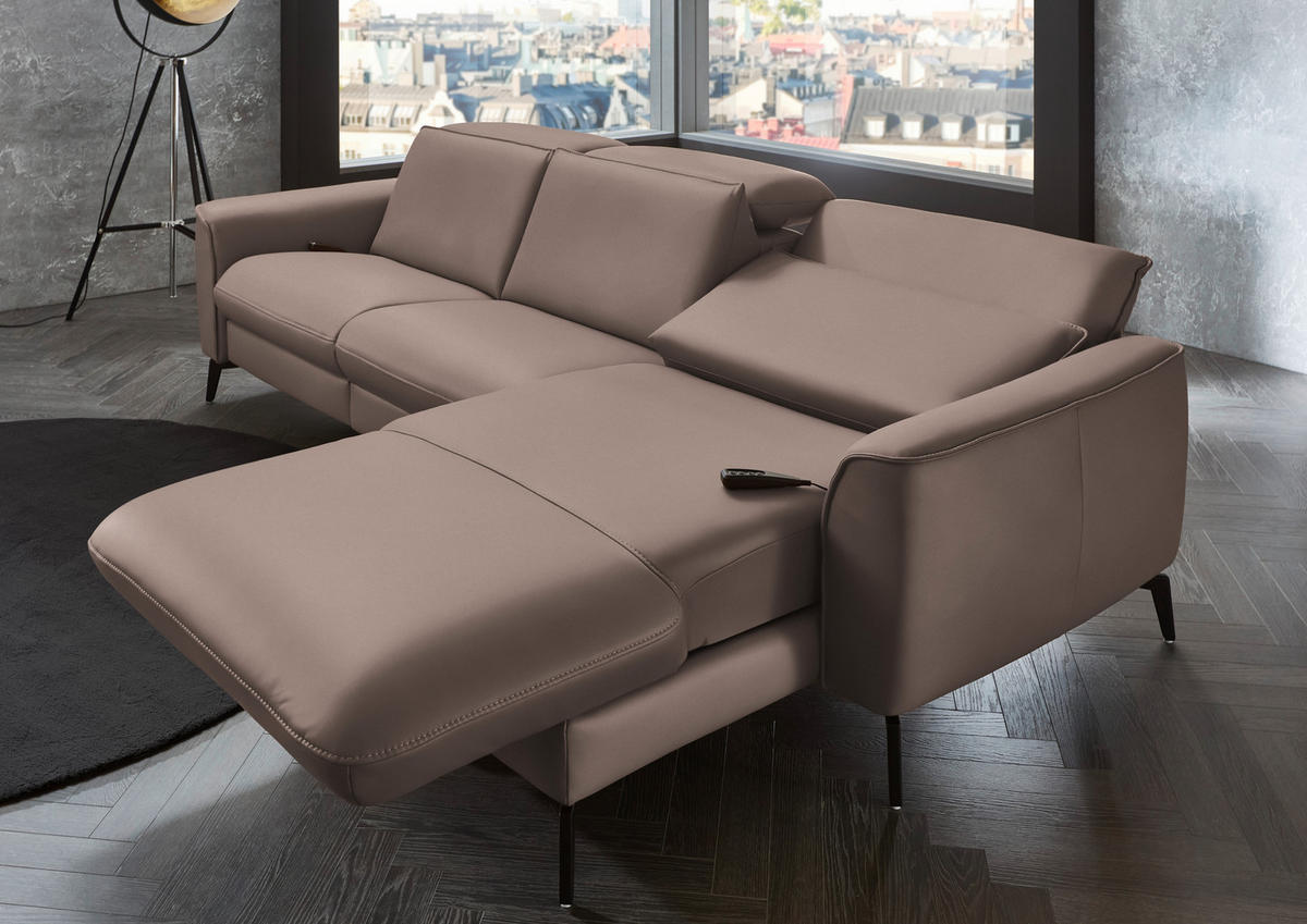 ECKSOFA in Echtleder Taupe  - Taupe/Schwarz, Natur, Leder/Metall (281/168cm) - Valdera