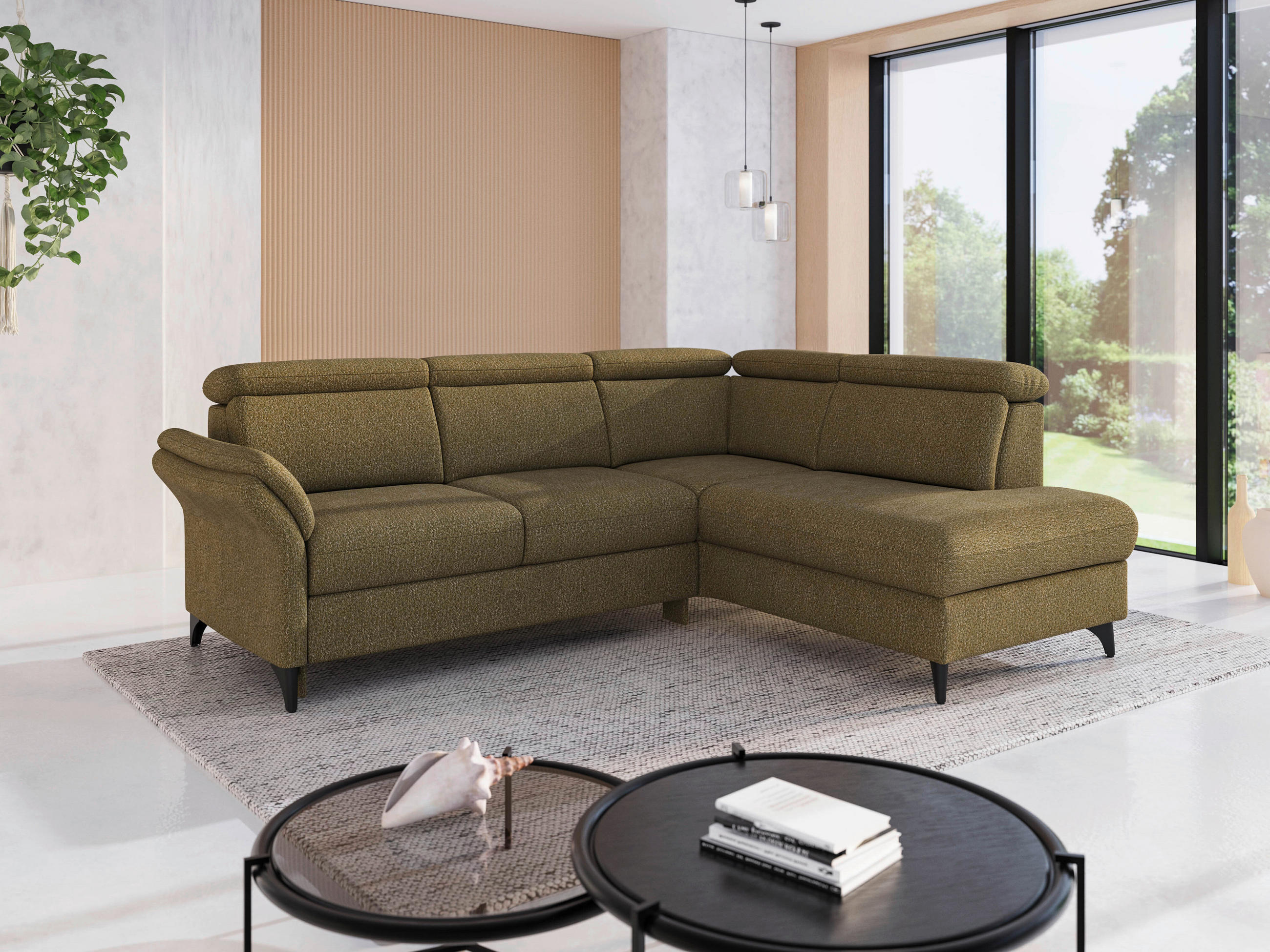 ECKSOFA Chenille Olivgrün  - Schwarz/Olivgrün, Konventionell, Textil/Metall (247/193cm) - Sit & More