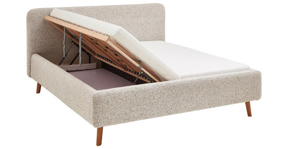 POLSTERBETT gepolstertes Kopfteil, Lattenrost, Bettkasten Beige 160/200 cm  - Eichefarben/Birkefarben, Design, Holz/Textil (160/200cm) - Xora