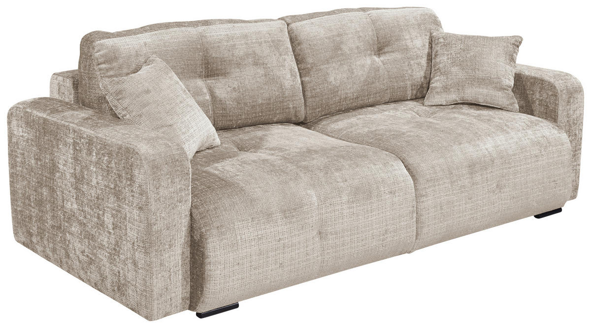 SCHLAFSOFA  mit Schlafen auf Sitzhöhe, Rücken echt, Armteil links, Armteil rechts Chenille Taupe  - Taupe/Schwarz, KONVENTIONELL, Kunststoff/Textil (235/88/120cm) - MID.YOU