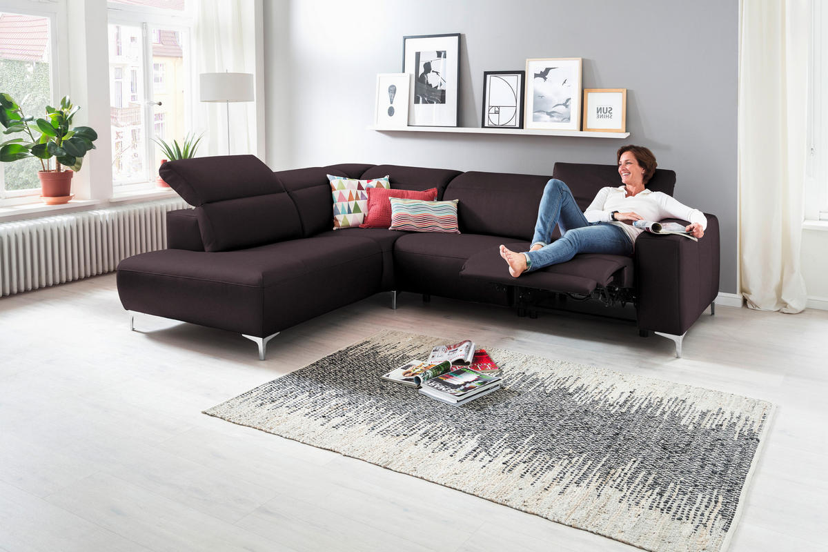 ECKSOFA Braun Echtleder  - Chromfarben/Braun, Design, Leder/Metall (223/290cm) - Pure Home Lifestyle
