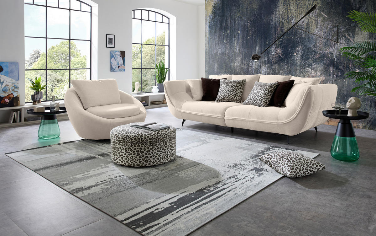 BIGSOFA Flachgewebe Creme, Schwarz, Weiss  - Weiss/Dunkelbraun, Design, Textil/Metall (275/80/123cm) - Stylife