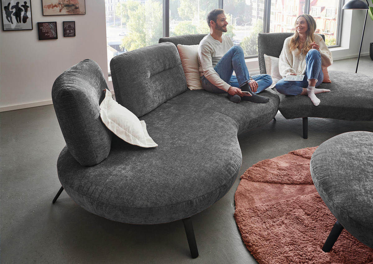 BIGSOFA Flachgewebe Anthrazit  - Anthrazit/Schwarz, Design, Textil/Metall (456/93/138cm) - Moderano