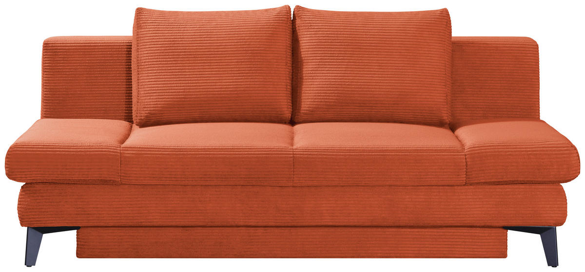 SCHLAFSOFA Cord Rostfarben  inkl. Bettkasten, Schlaffunktion, Armteilverstellung  - Rostfarben/Schwarz, Design, Textil/Metall (200/85/90cm) - Novel