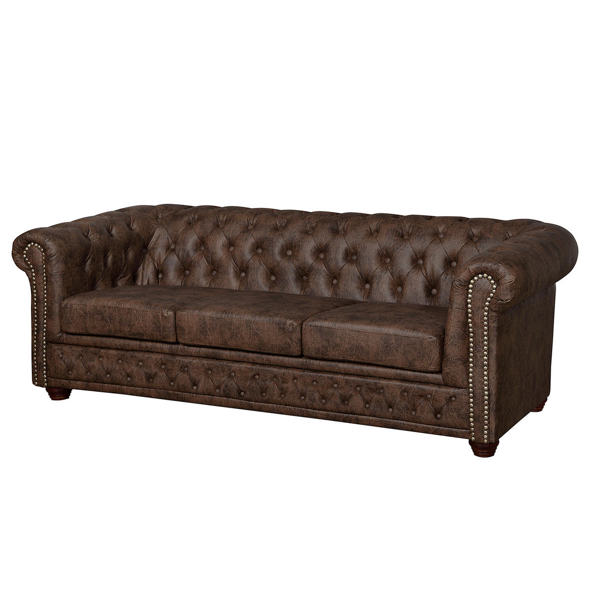 SITZGARNITUR YORK in Lederlook Dunkelbraun  - Dunkelbraun/Braun, Design, Holz/Textil (203/72/86cm) - P & B