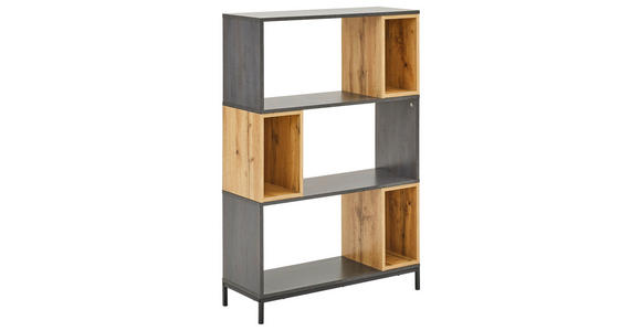 REGAL Schwarz, Eichefarben, Dunkelgrau - Eichefarben/Dunkelgrau, Design, Holzwerkstoff/Metall (80/121,1/30cm) - Carryhome