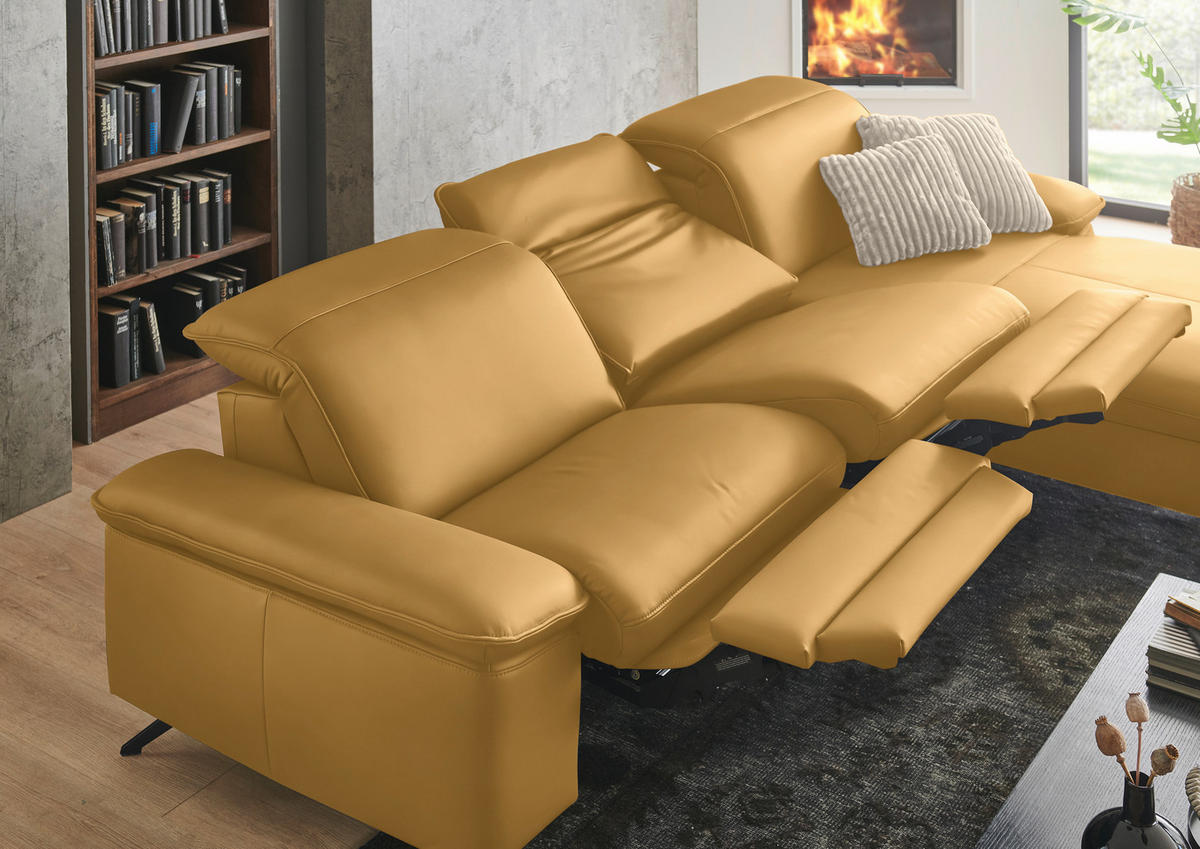 ECKSOFA  Echtleder Gelb  - Gelb/Schwarz, Design, Leder/Metall (307/169cm) - Beldomo Premium