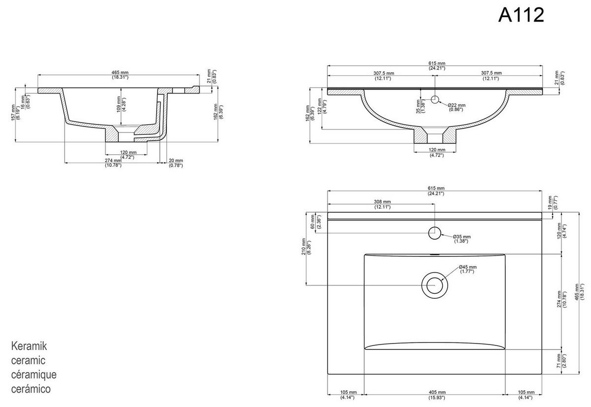 WASCHTISCHKOMBI 61,5 cm  - Graphitfarben/Weiß, Basics, Keramik/Holzwerkstoff (61,5cm) - MID.YOU
