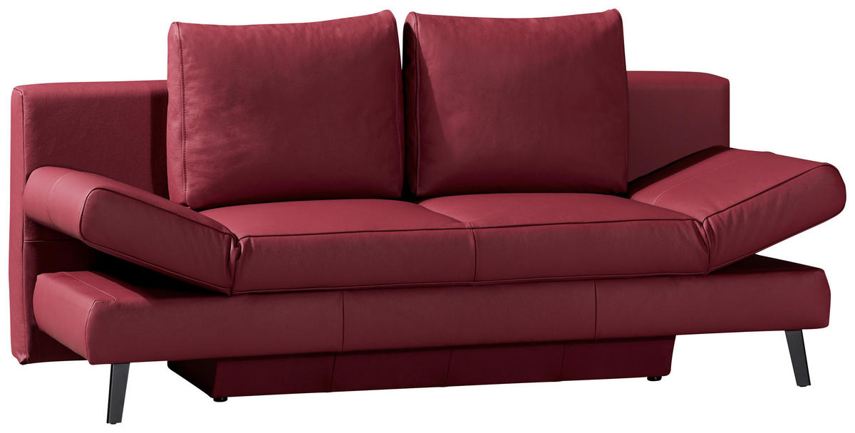 SCHLAFSOFA Echtleder Weinrot  - Weinrot/Schwarz, Design, Leder/Metall (200/85/90cm) - Novel