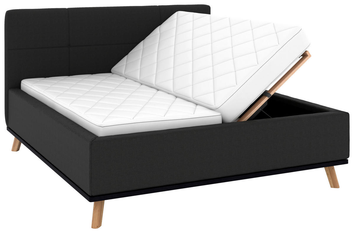 POLSTERBETT Matratze, Lattenrost, Bettkasten 180/200 cm  in Anthrazit  - Eichefarben/Anthrazit, Design, Holz/Textil (180/200cm) - Musterring