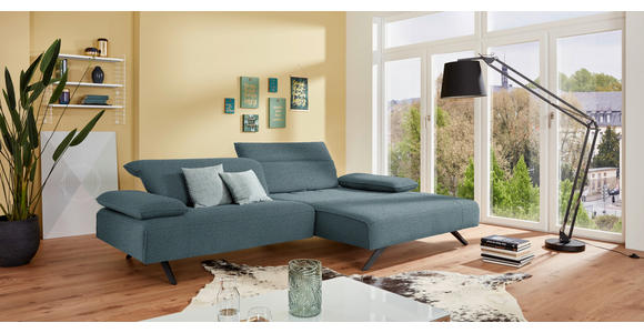 ECKSOFA in Flachgewebe Hellblau - Anthrazit/Hellblau, Design, Textil/Metall (280/165cm) - Ambiente