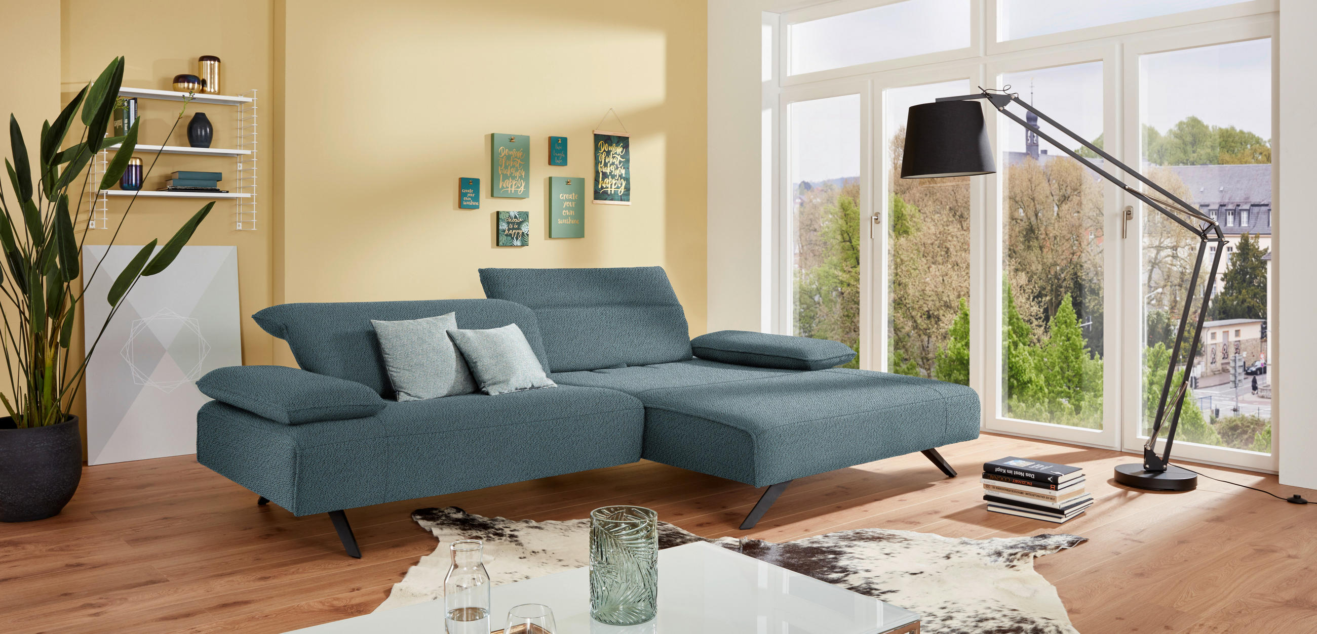 ECKSOFA in Flachgewebe Hellblau  - Anthrazit/Hellblau, Design, Textil/Metall (280/165cm) - Johann Jakob