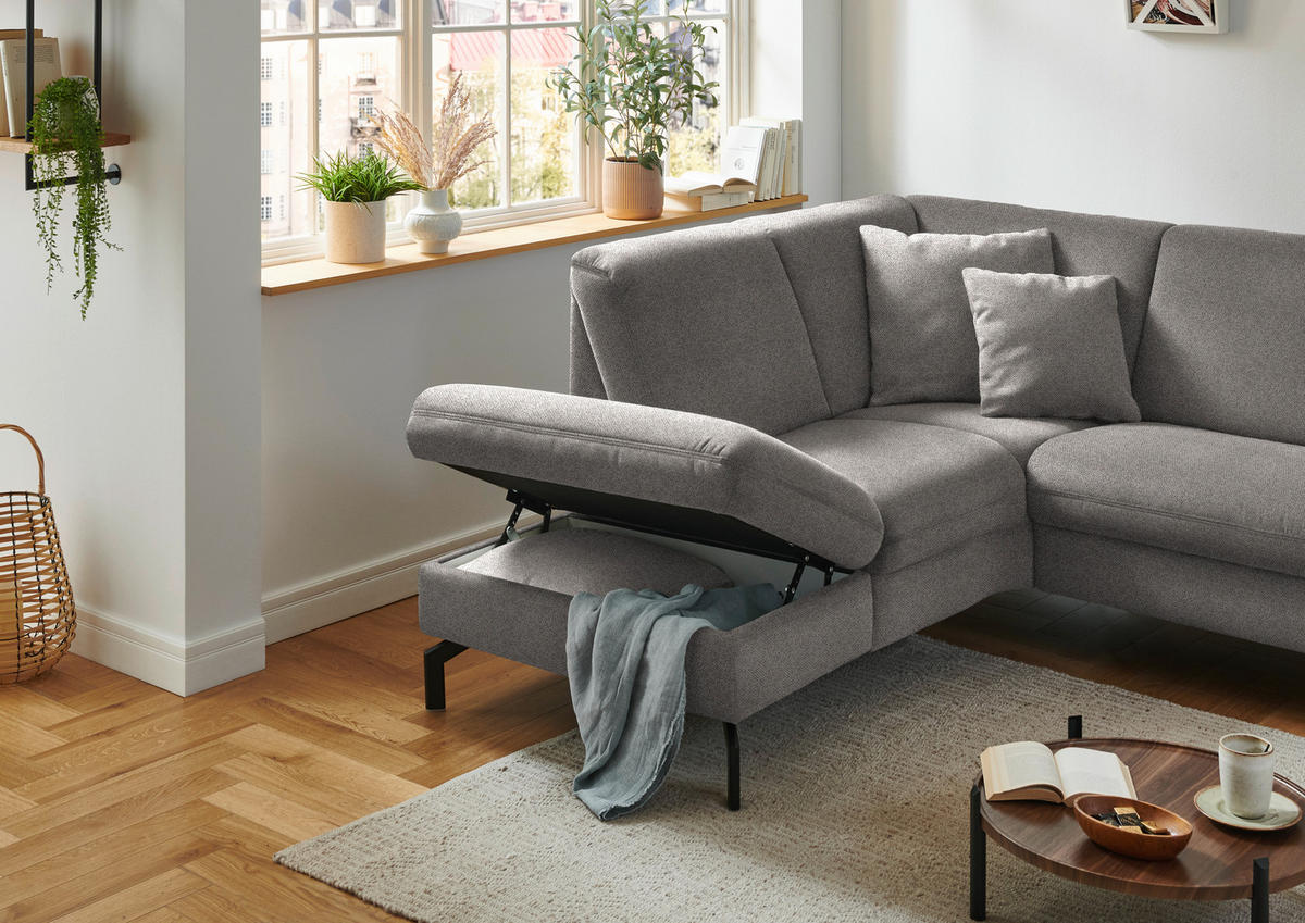 ECKSOFA in Flachgewebe Graubraun  190/241 cm  - Graubraun/Schwarz, KONVENTIONELL, Textil/Metall (190/241cm) - Beldomo Comfort