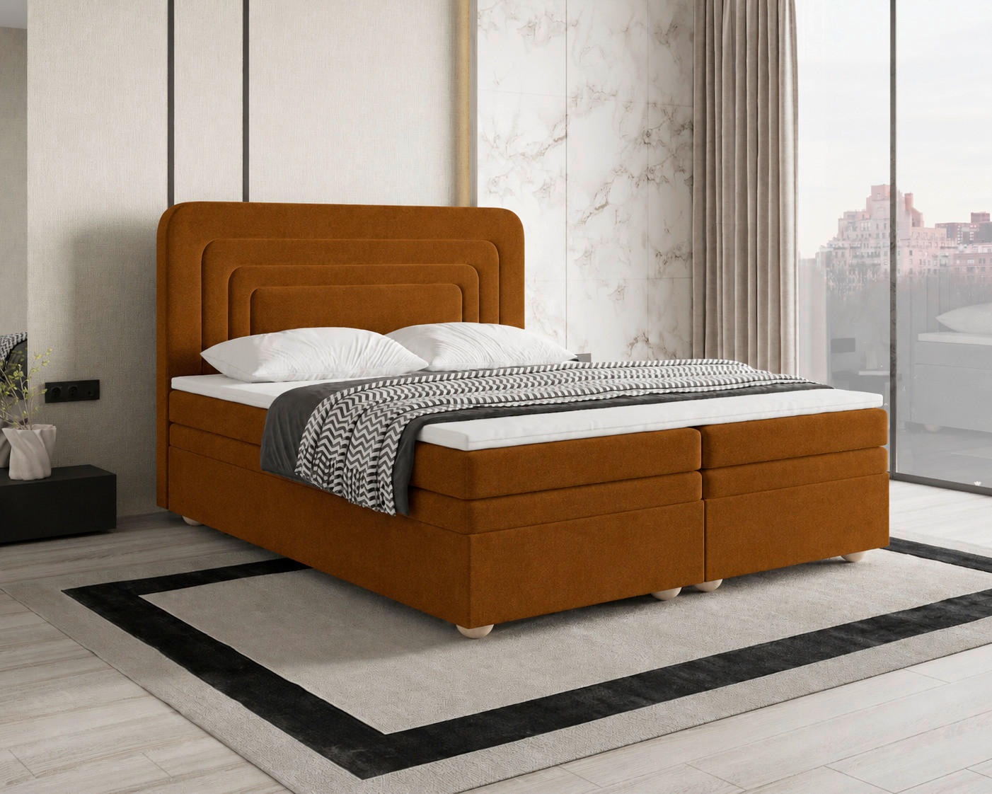 BOXBETT 160/200 cm,  in Terracotta, gepolstertes Kopfteil, Bettkasten, Topper, H2 + H3 = mittel + fest  - Terracotta/Bronzefarben, MODERN, Holz/Kunststoff (160/200cm) - Livetastic