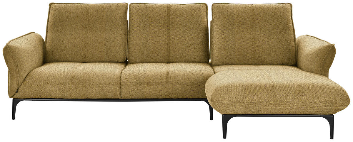 ECKSOFA in Webstoff Gelb  - Gelb/Schwarz, Natur, Textil (277/182cm) - Valnatura