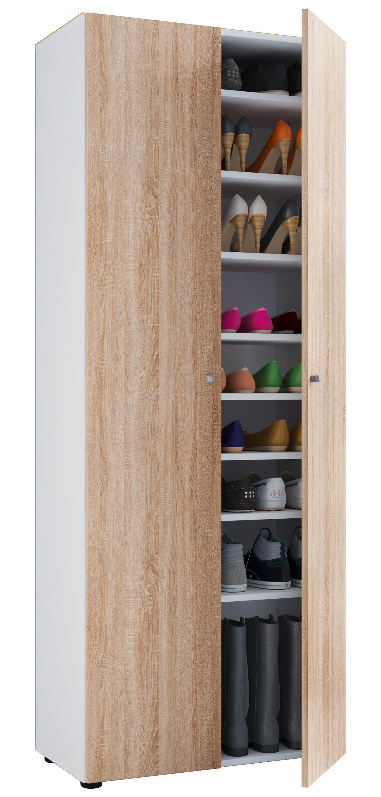 SKOSKÅP Vandol  i 71/180/39 cm  - vit/Sonoma ek, Design, trämaterial/plast (71/180/39cm) - MID.YOU