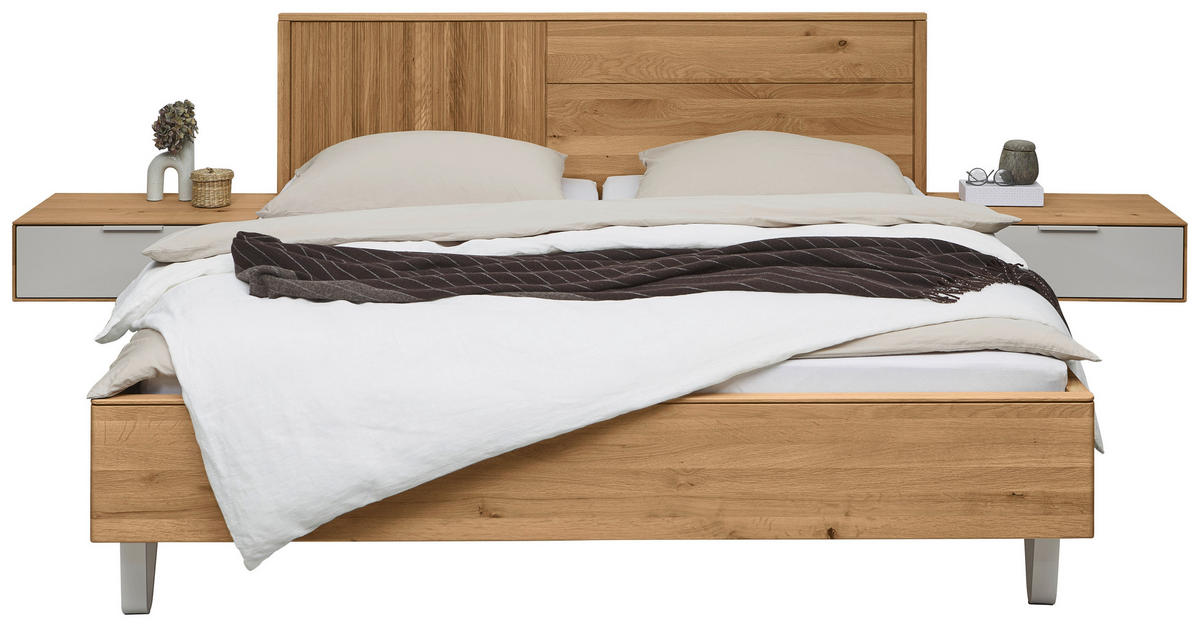 BETTANLAGE - Wildeiche/Perlmutt, Design, Holz (180/200cm) - Valnatura