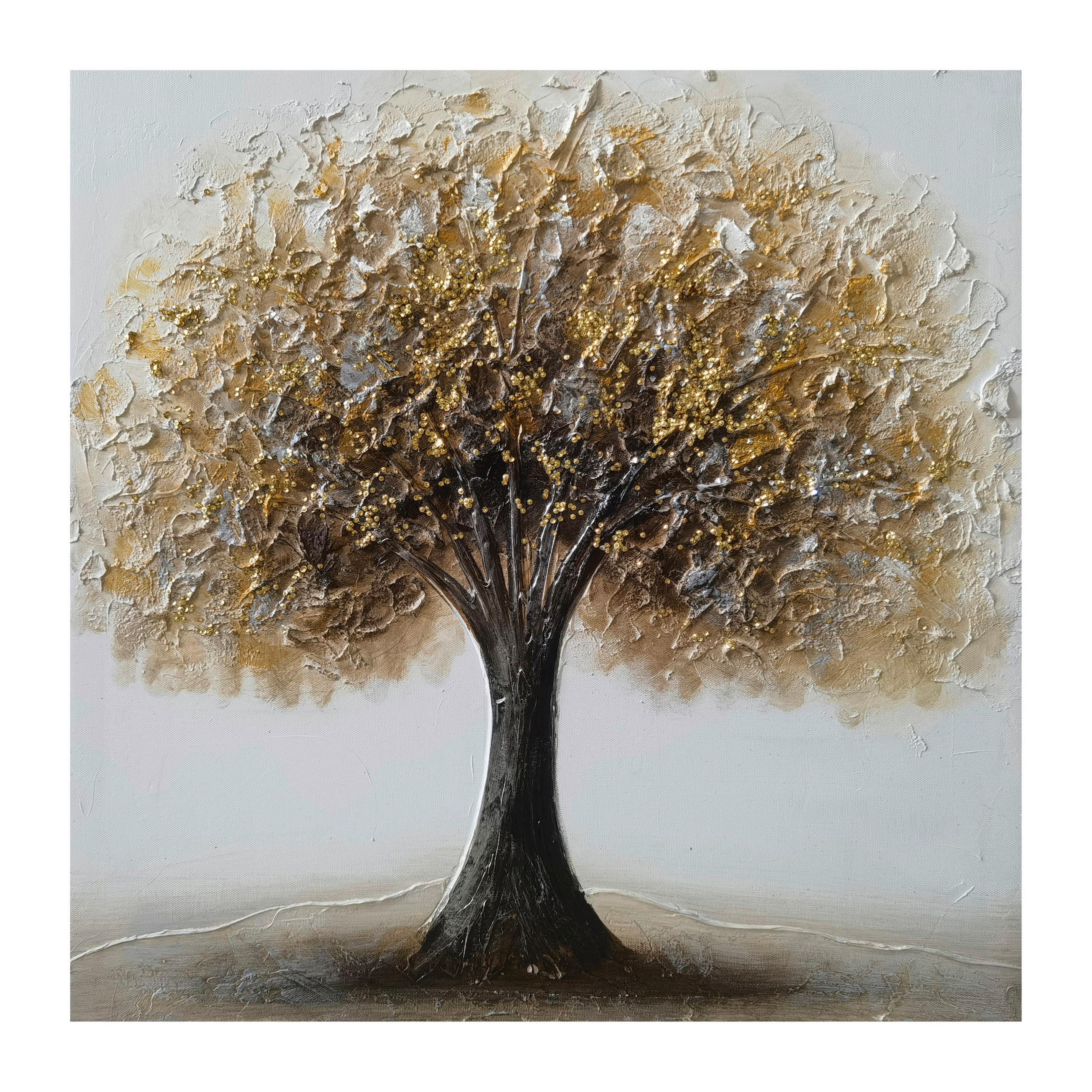 OLJNA SLIKA  55/55 cm   - zlate barve/siva, Design, tekstil/les (55/55cm) - Monee