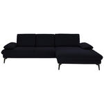 ECKSOFA Dieter Knoll in Chenille, Mikrofaser Schwarz  299/157 cm  - Schwarz, Design, Textil/Metall (299/157cm) - Dieter Knoll