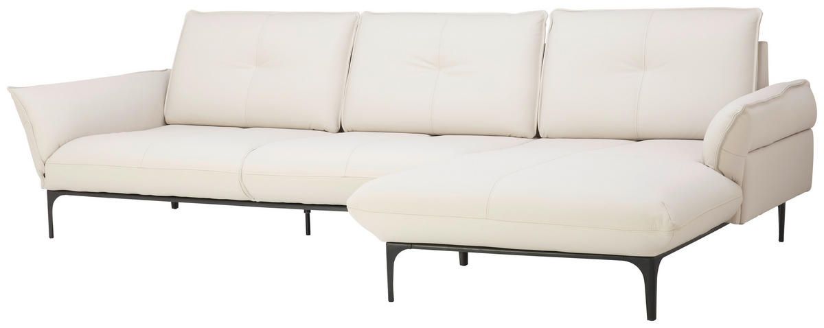 ECKSOFA in Echtleder Creme  319/182 cm  - Creme/Schwarz, Design, Leder/Metall (319/182cm) - Valnatura