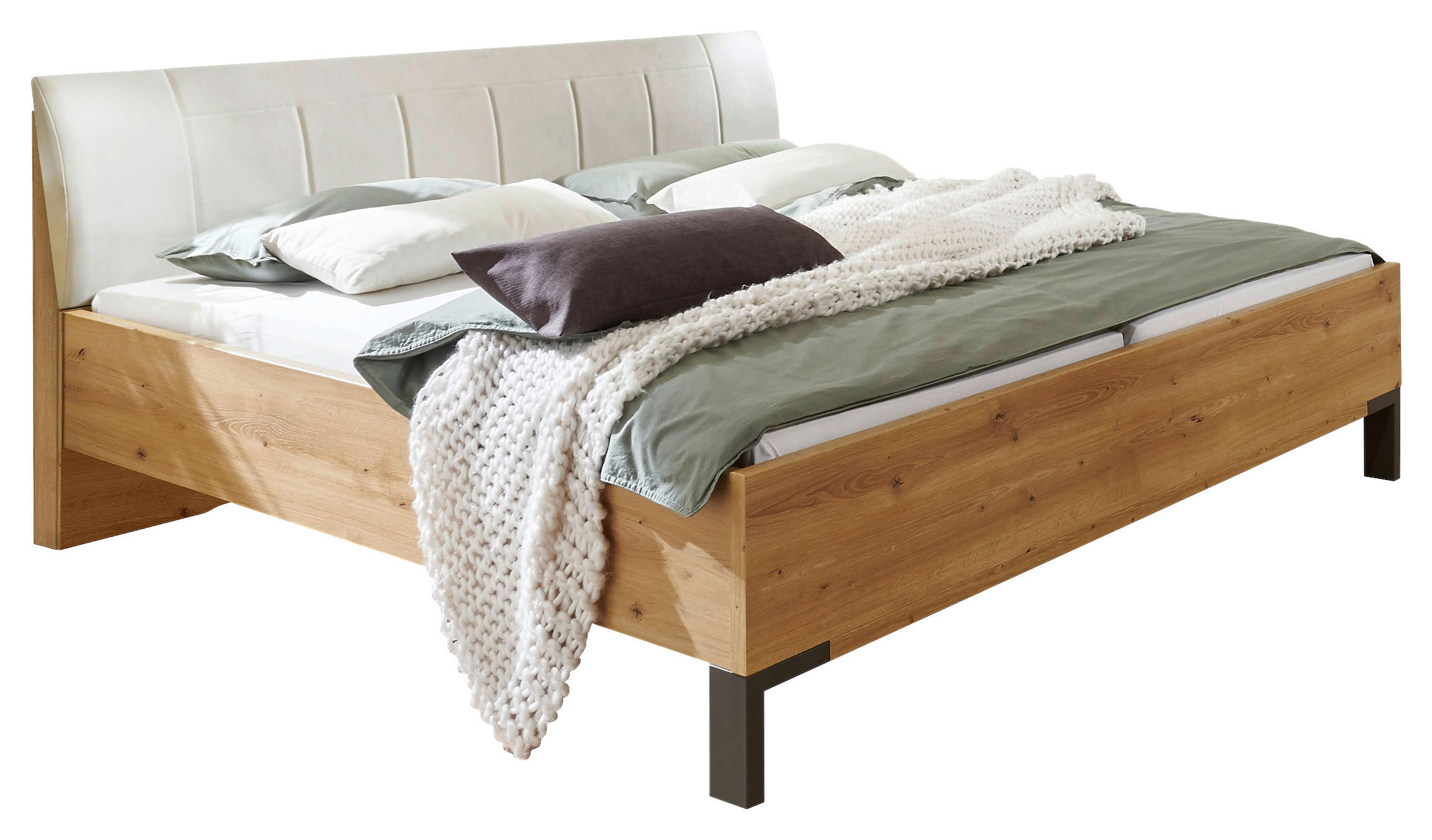 BETT 200/200 cm  in Champagner, Eiche Bianco   - Schieferfarben/Eiche Bianco, Modern, Holzwerkstoff/Textil (200/200cm) - Novel