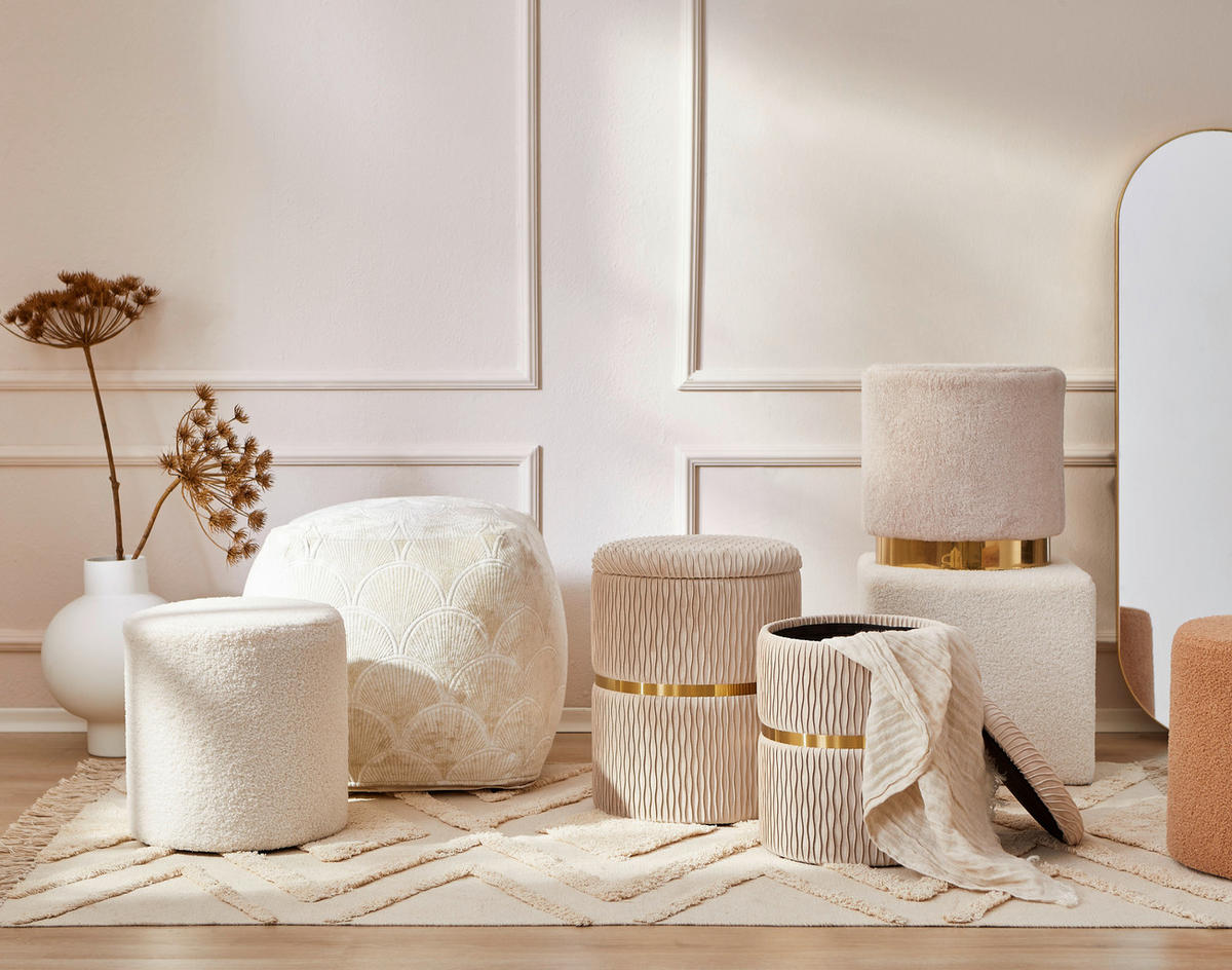 HOCKER Fleece, Bouclé, Teddystoff Weiß  - Schwarz/Weiß, MODERN, Kunststoff/Textil (40/40/40cm) - Novel