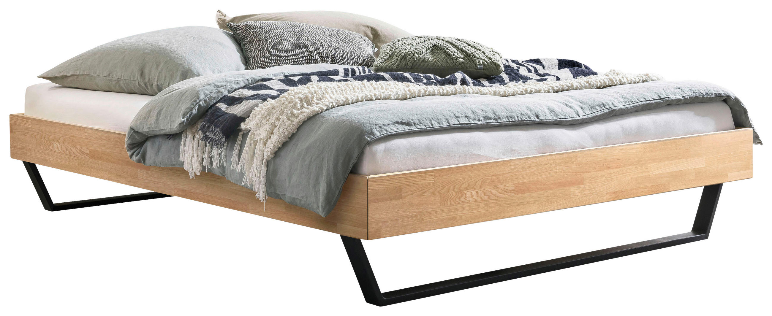 BETT 140/200 cm,  in Schwarz, Eichefarben  - Eichefarben/Schwarz, KONVENTIONELL, Holz/Metall (140/200cm) - Hasena