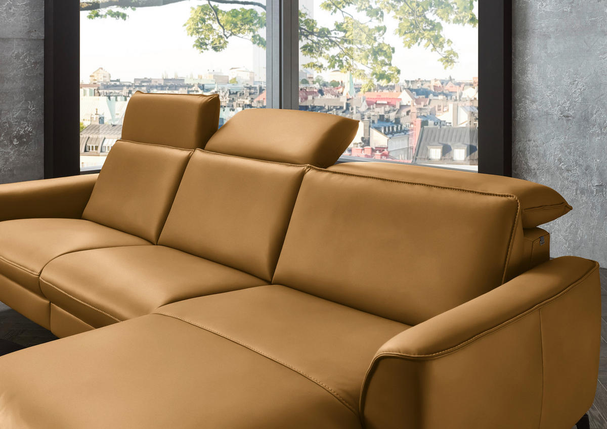 ECKSOFA in Echtleder Currygelb  - Currygelb/Schwarz, Natur, Leder/Metall (281/168cm) - Valdera