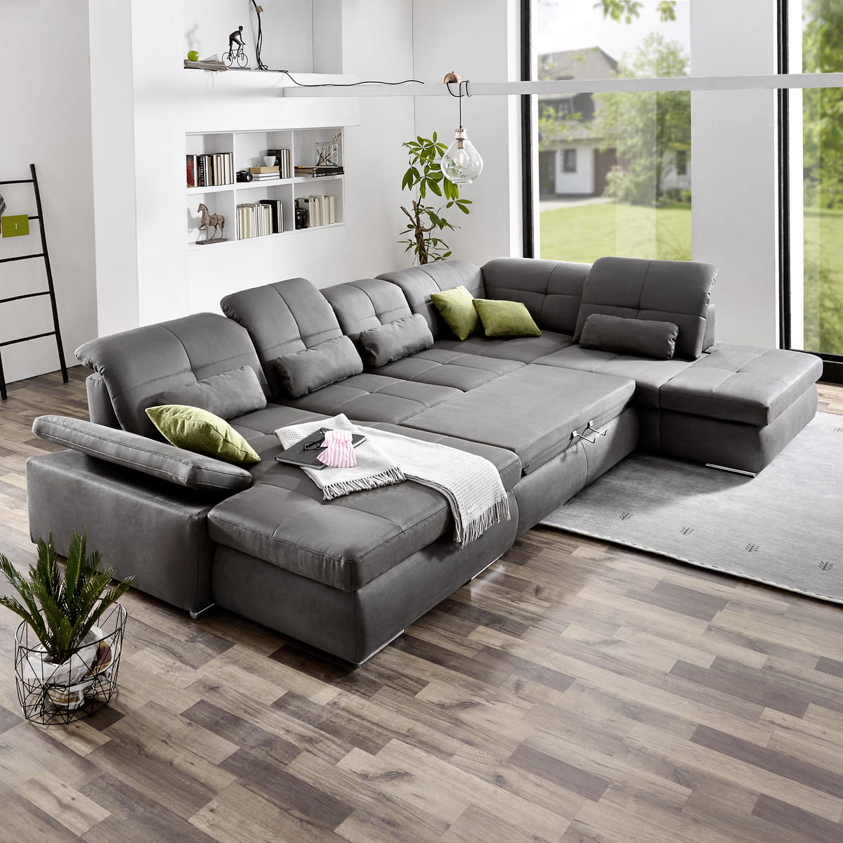 WOHNLANDSCHAFT in Mikrofaser Grau  - Chromfarben/Grau, Design (195/371/260cm) - Beldomo Style