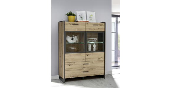 HIGHBOARD 117,1/150,1/41,3 cm  - Eichefarben/Grau, MODERN, Glas/Holzwerkstoff (117,1/150,1/41,3cm) - Hom`in