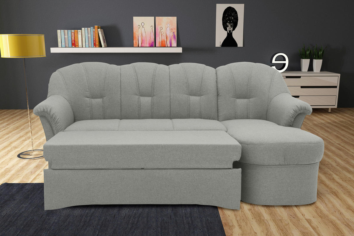 ECKSCHLAFSOFA in Webstoff Silberfarben  - Silberfarben/Schwarz, KONVENTIONELL, Kunststoff/Textil (233/142cm) - MID.YOU