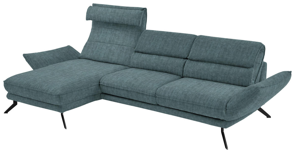 ECKSOFA in Velours Opal  - Opal/Schwarz, Design, Textil/Metall (153/283cm) - Valdera