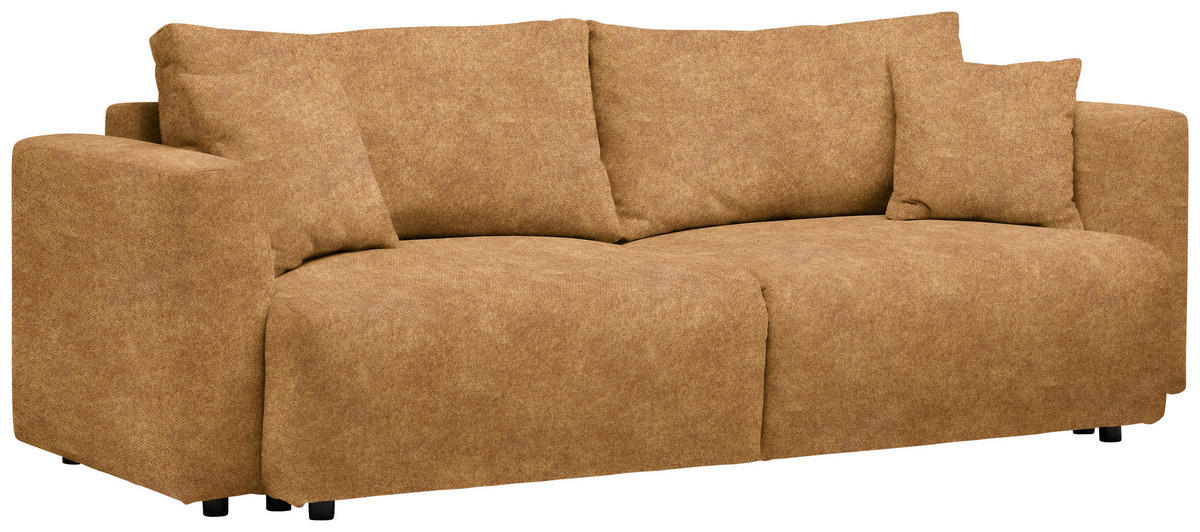 SCHLAFSOFA  mit Stoffauswahl, Schlafen auf Sitzhöhe, Rücken echt Velours Currygelb  - Currygelb/Schwarz, Design, Kunststoff/Textil (250/92/105cm) - Carryhome