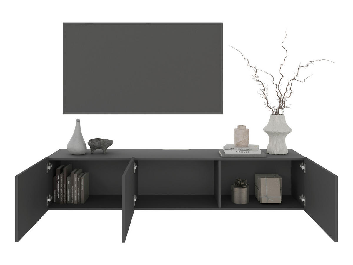 NÍZKÁ KOMODA, antracitová, 180/36,7/42 cm - antracitová, Design, kompozitní dřevo (180/36,7/42cm) - Hom`in