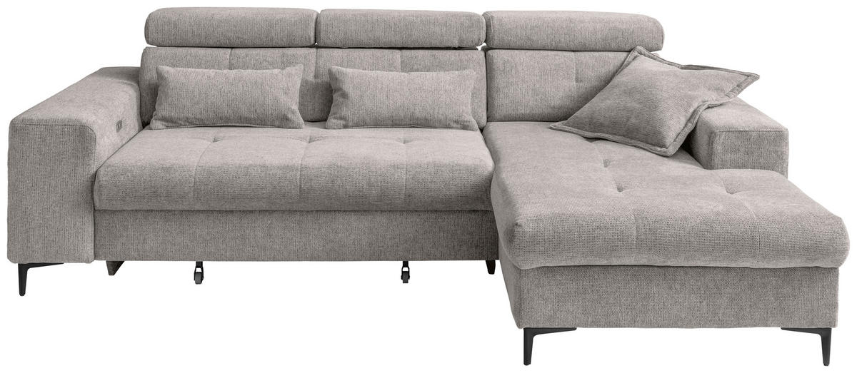 ECKSOFA NEAPEL Grau Chenille Schlaffunktion, Kopfteilverstellung, Sitzvorzug  - Schwarz/Grau, Basics, Textil/Metall (270/186cm) - Livetastic