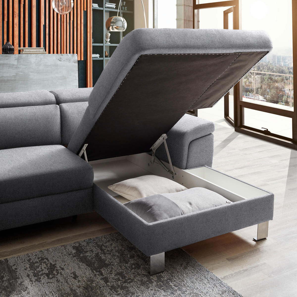 ECKSOFA in Webstoff Hellgrau  - Silberfarben/Hellgrau, Design, Textil/Metall (250/167cm) - Xora